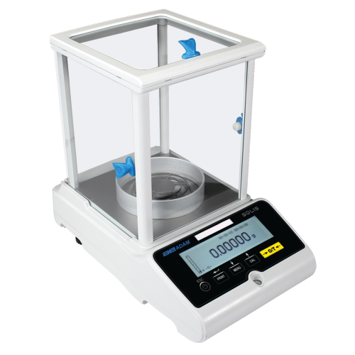 Adam Equipment Solis Semi-Micro Balances with Draft Shield, 62g/120g Capacity, 0.01mg/0.1mg Readability, 80mm Dia Pan Size - SAB 125i - Click Image to Close